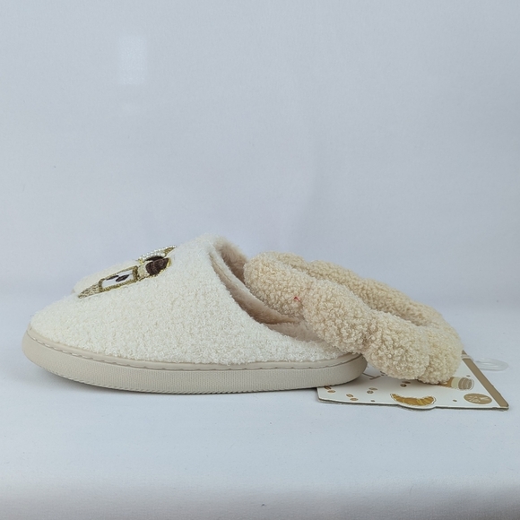 Slippers & Headband Coffee Croissant Sherpa Embroidery Sequins Ivory M (7/8) NWT - Picture 5 of 16